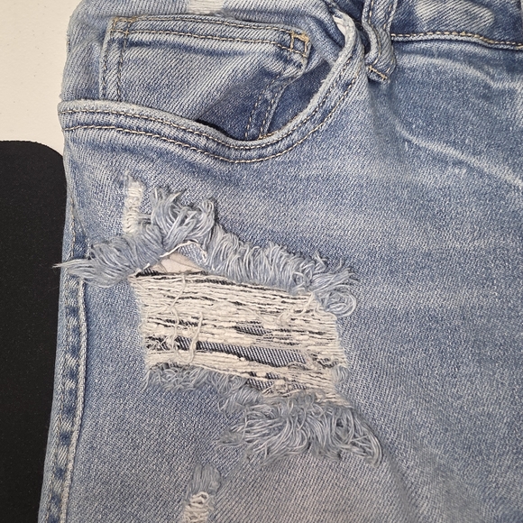 Flying Monkey Distressed High Rise Button Fly Flare Jeans Light Wash Size 28 - Picture 4 of 10